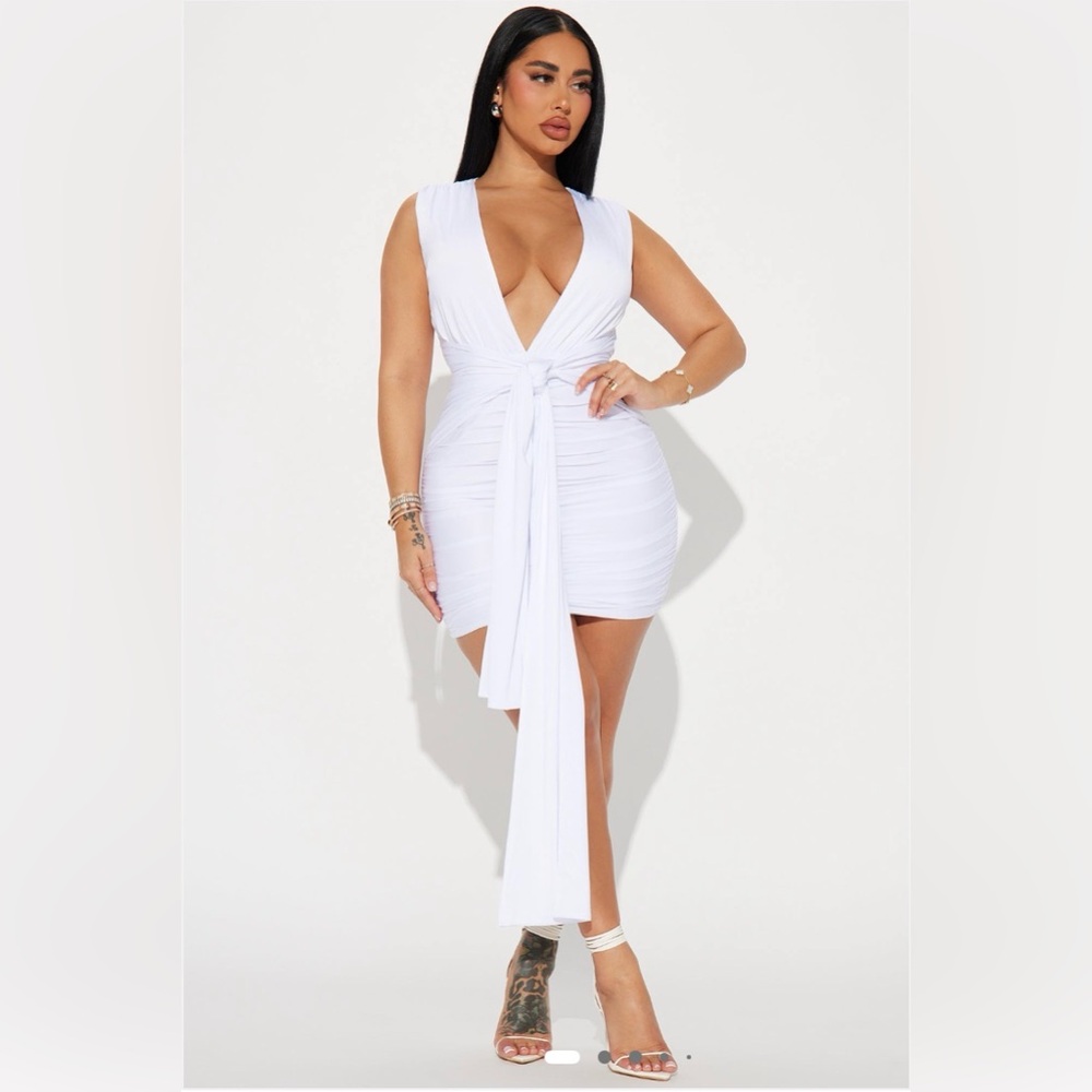Fashion Nova White Ruched Dress